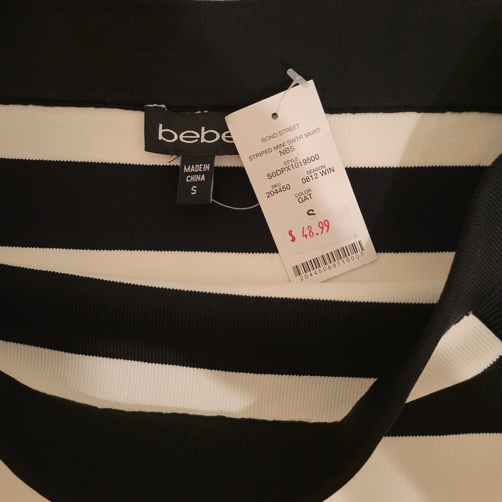 Bebe black and white striped mini skirt - Picture 2 of 3